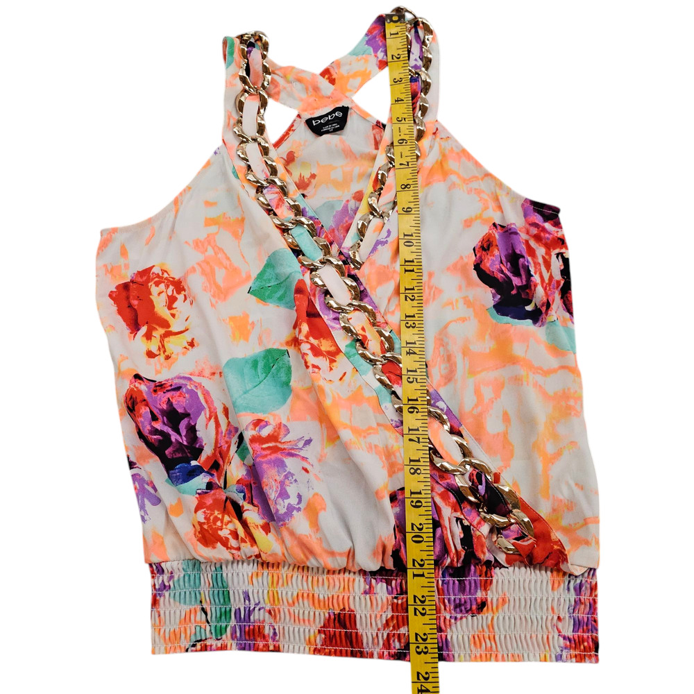 Bebe Blouse Womens Size Small Multicolor Floral Sleeveless Wrap Top Embellished - Picture 14 of 16